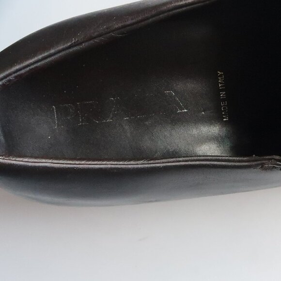Prada Brown Leather Moc Toe Loafers Slip-on Shoes Size 9 - Picture 9 of 16